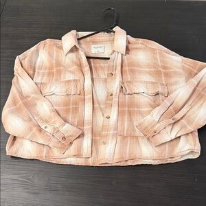 Abercrombie & Fitch Peach Plaid Long Sleeve Top